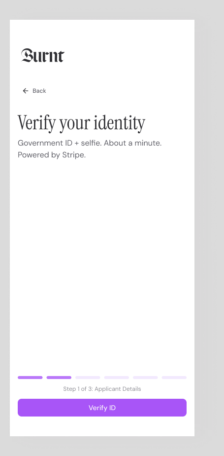 Burnt mobile applicant identity verification step